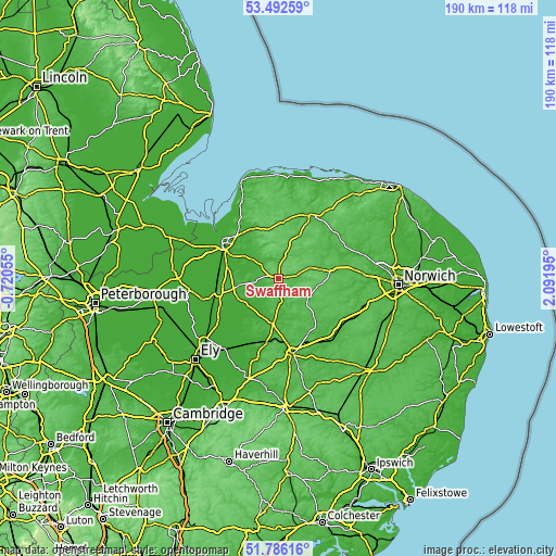 Topographic map of Swaffham