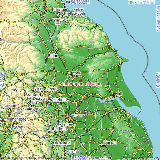Topographic map of Sutton upon Derwent