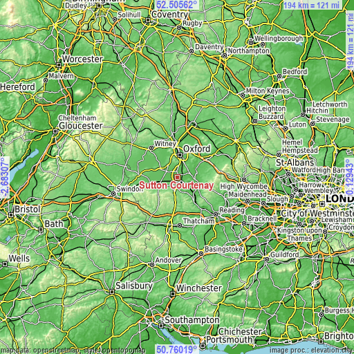 Topographic map of Sutton Courtenay