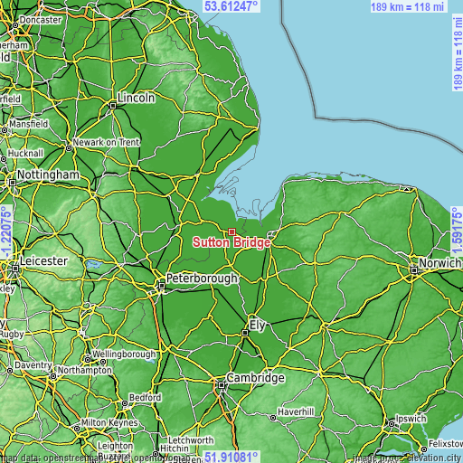 Topographic map of Sutton Bridge