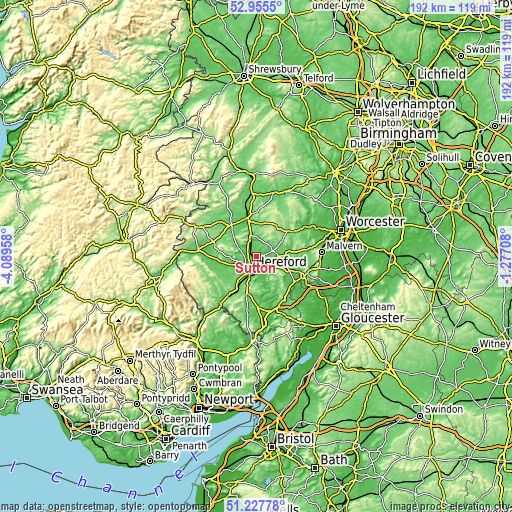 Topographic map of Sutton