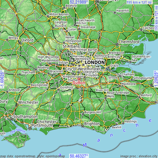 Topographic map of Sutton