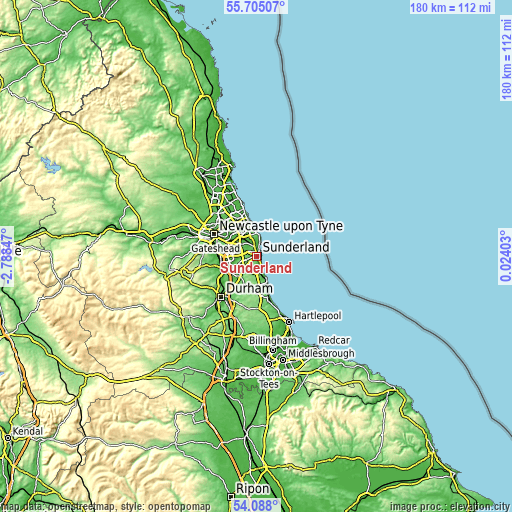 Topographic map of Sunderland
