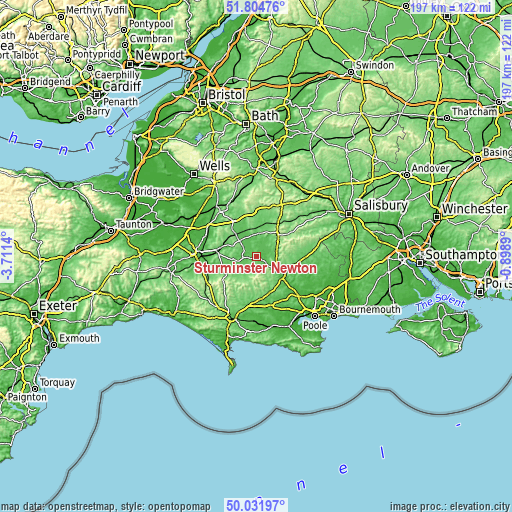 Topographic map of Sturminster Newton