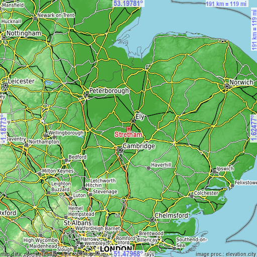 Topographic map of Stretham