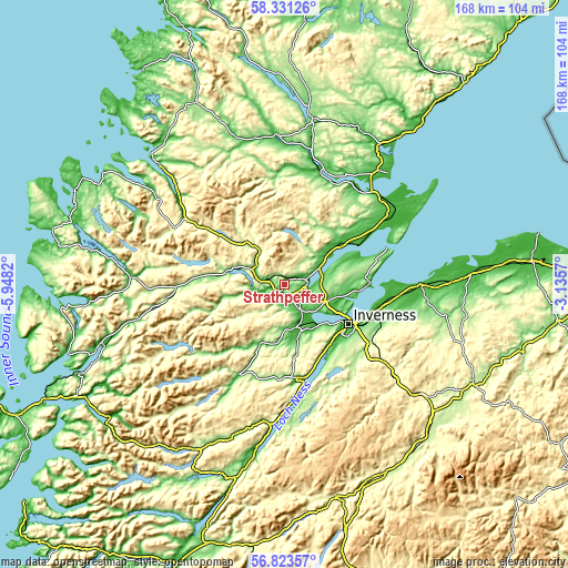 Topographic map of Strathpeffer