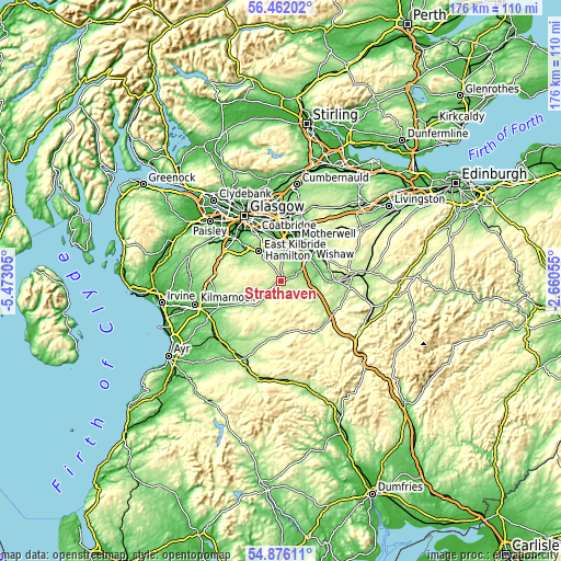 Topographic map of Strathaven