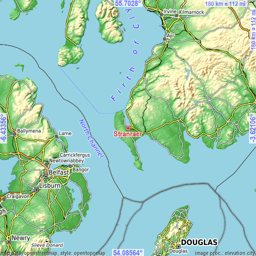 Topographic map of Stranraer