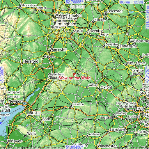 Topographic map of Stow on the Wold