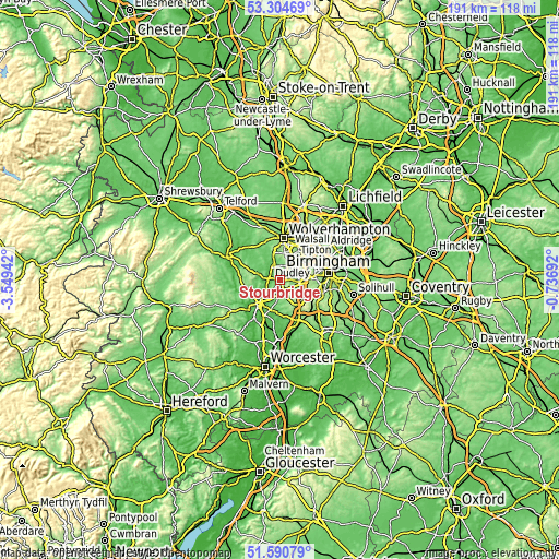 Topographic map of Stourbridge