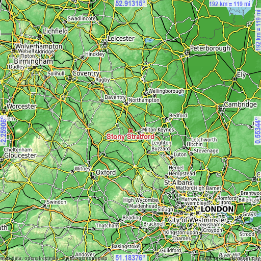 Topographic map of Stony Stratford
