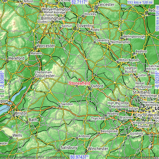 Topographic map of Stonesfield