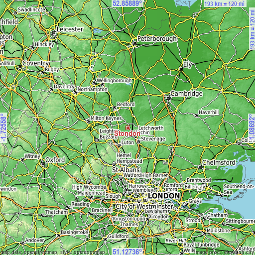 Topographic map of Stondon