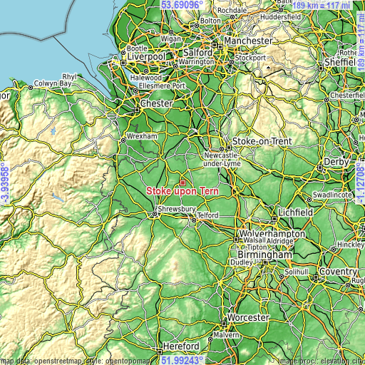 Topographic map of Stoke upon Tern