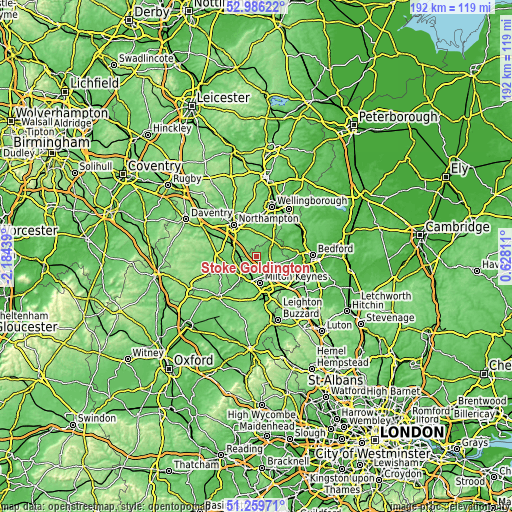 Topographic map of Stoke Goldington