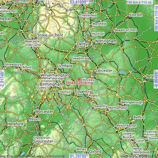 Topographic map of Stoke Golding