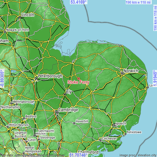 Topographic map of Stoke Ferry