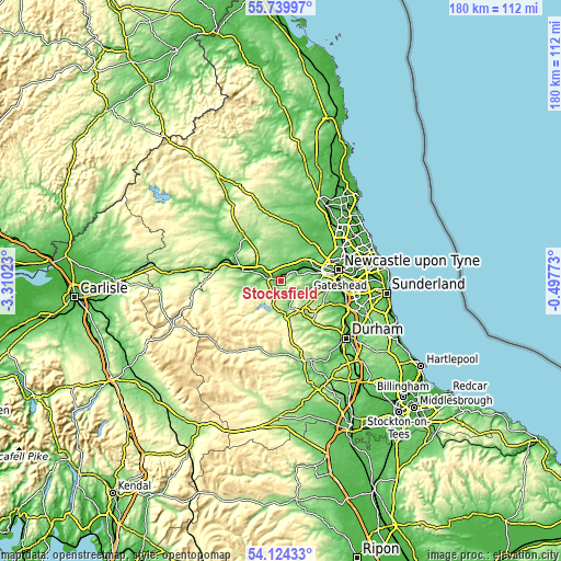 Topographic map of Stocksfield