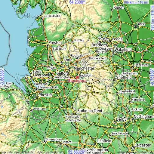 Topographic map of Stockport