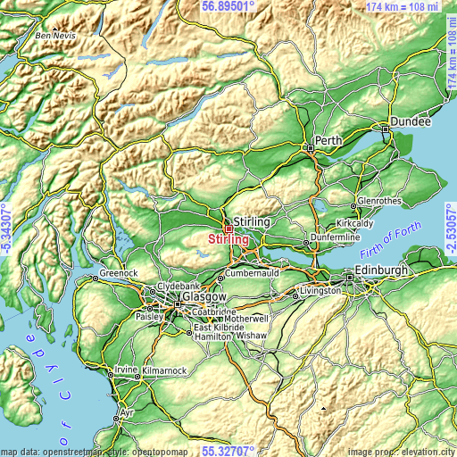 Topographic map of Stirling