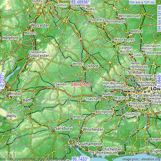 Topographic map of Steventon