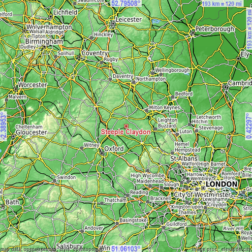 Topographic map of Steeple Claydon