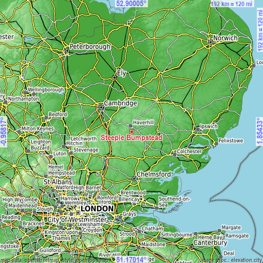 Topographic map of Steeple Bumpstead