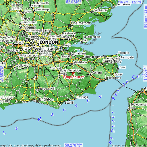 Topographic map of Staplehurst