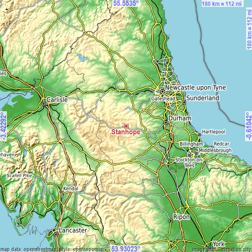 Topographic map of Stanhope