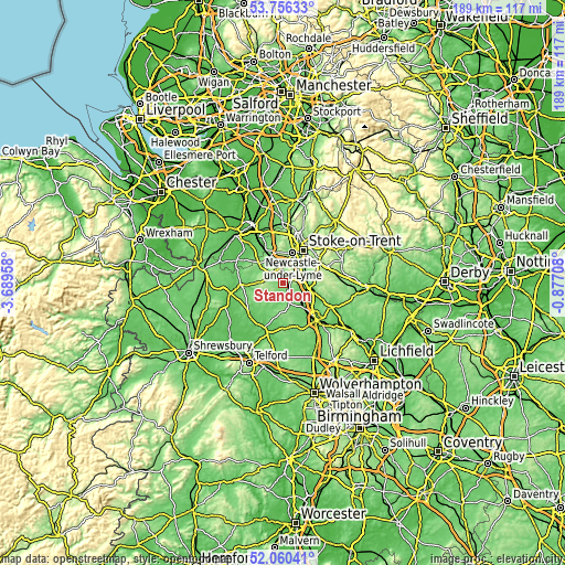 Topographic map of Standon