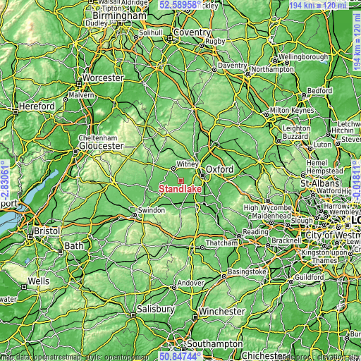 Topographic map of Standlake