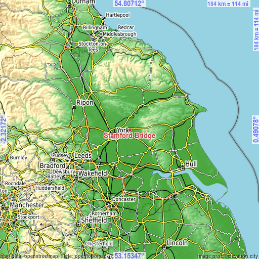 Topographic map of Stamford Bridge