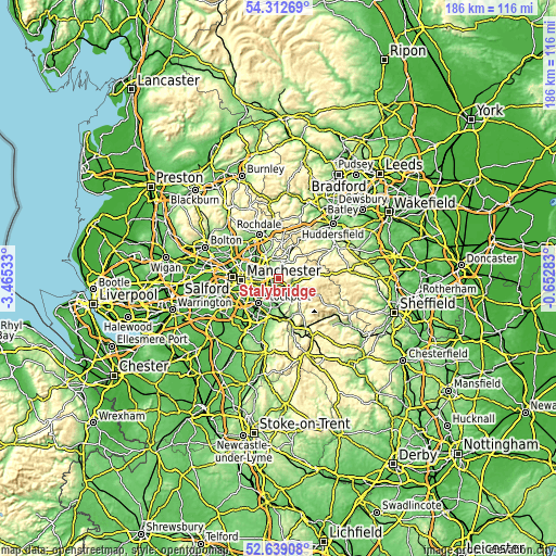 Topographic map of Stalybridge