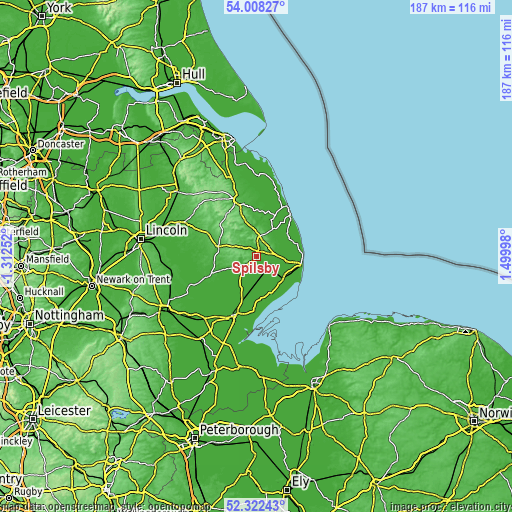 Topographic map of Spilsby