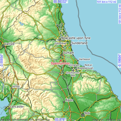 Topographic map of Spennymoor