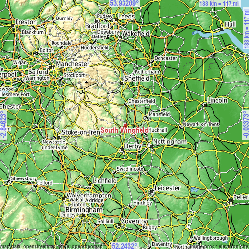 Topographic map of South Wingfield