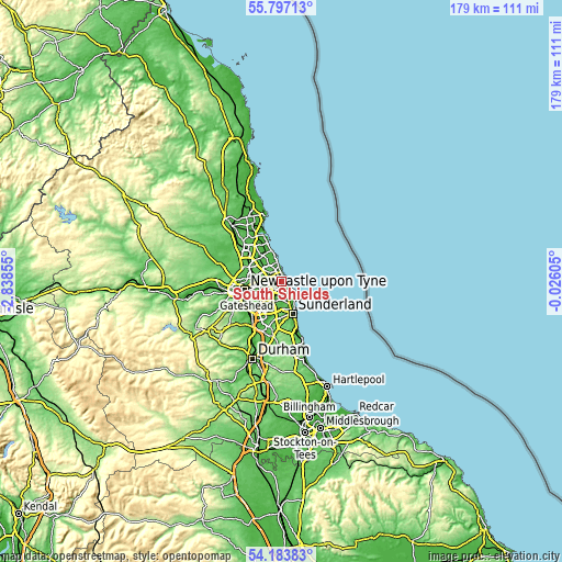 Topographic map of South Shields