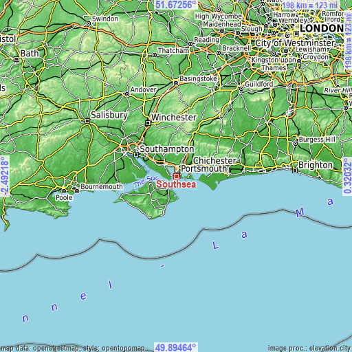 Topographic map of Southsea