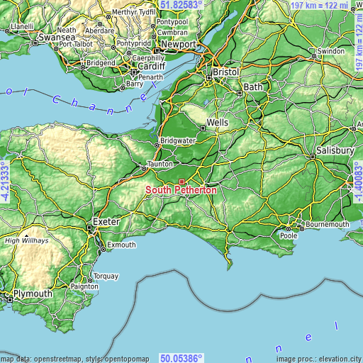 Topographic map of South Petherton