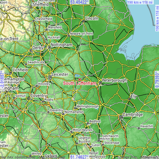 Topographic map of South Luffenham