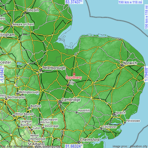 Topographic map of Southery