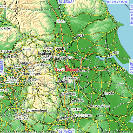 Topographic map of South Elmsall
