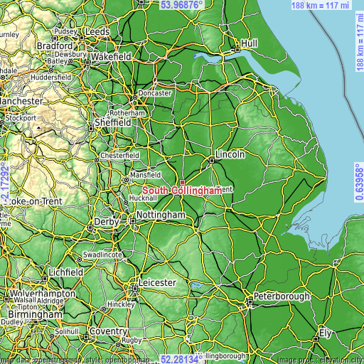 Topographic map of South Collingham