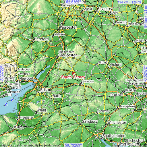 Topographic map of South Cerney