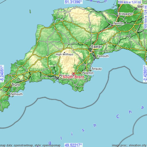 Topographic map of South Brent