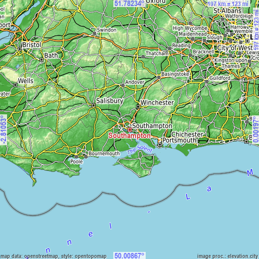 Topographic map of Southampton