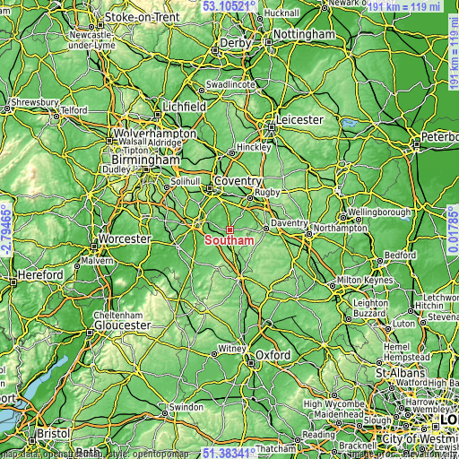 Topographic map of Southam