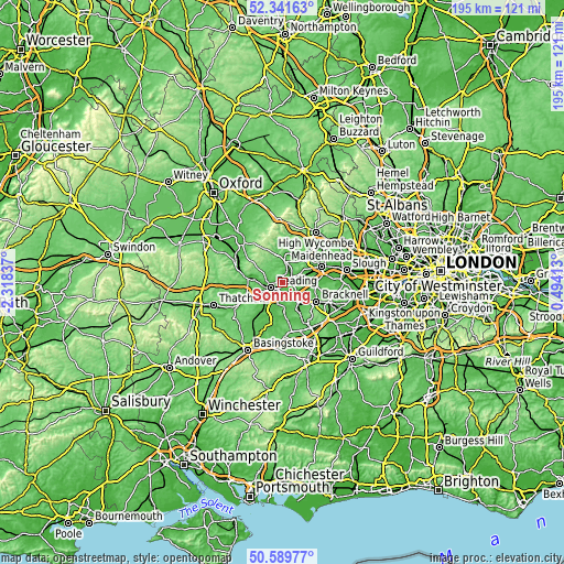 Topographic map of Sonning
