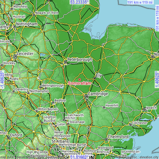 Topographic map of Somersham