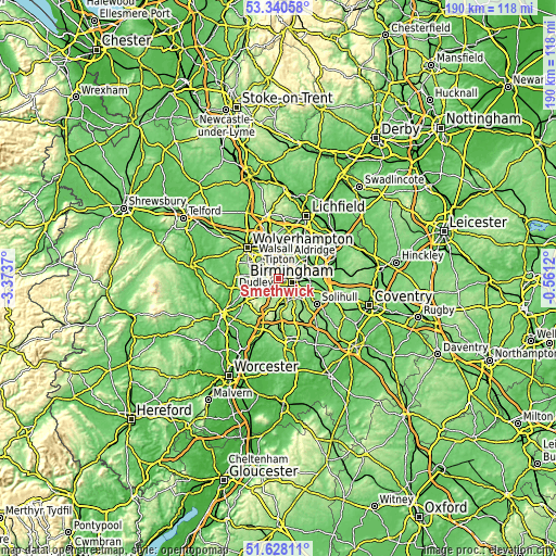 Topographic map of Smethwick